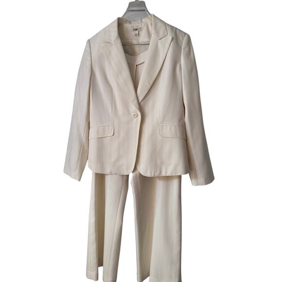 Y2K Cato 2pc Cream Pink Gray Striped Suit. Jacket and Pants Women's Size 14 - Picture 4 of 7